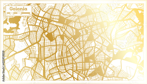 Goiania Brazil City Map in Retro Style in Golden Color. Outline Map.