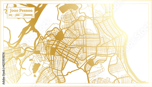 Joao Pessoa Brazil City Map in Retro Style in Golden Color. Outline Map.
