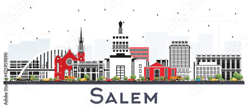 Salem Oregon City Skyline with Color Buildings Isolated on White.
