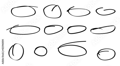 Freehand Drawing Scribble Circle Frames Set Isolated on White Background.