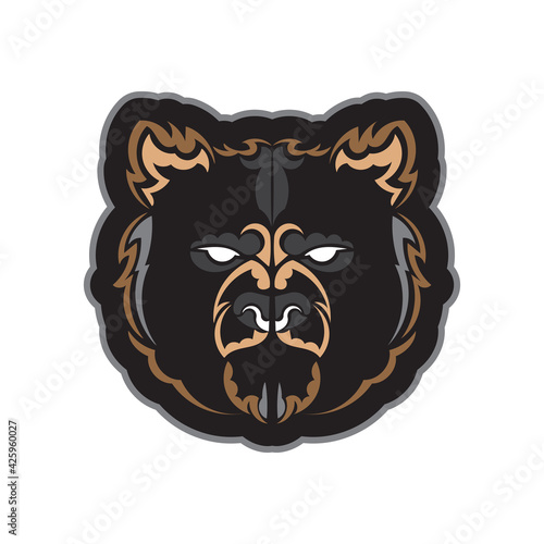 Colored face of a bear. Samoan style. Good for t-shirts and prints. Isolated. Vector