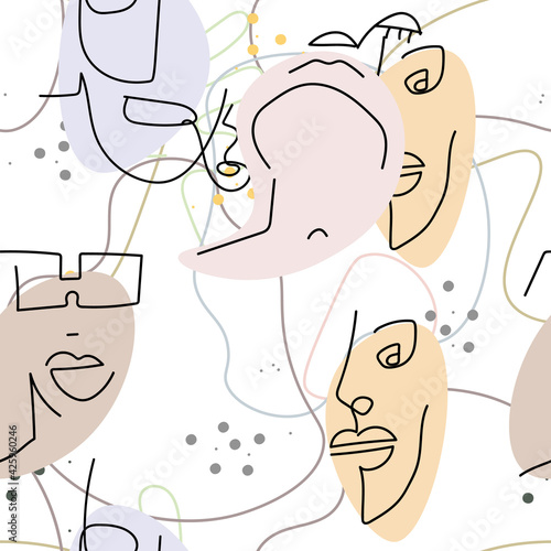Woman Face line. Abstract drawing seamless pattern