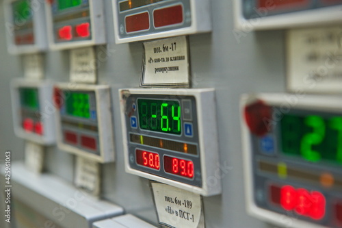 Pavlodar, Kazakhstan - 05.29.2015 : Steam pressure and electrical voltage sensors in the central control point of the heating plant photo