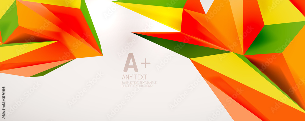 Vector triangle geometric backgrounds. Low poly 3d shape on light backdrop. Vector illustration for covers, banners, flyers and posters and other designs Vector triangle geometric backgrounds. Low poly 3d shape on light backdrop. Vector illustration for covers, banners, flyers and posters and other designs