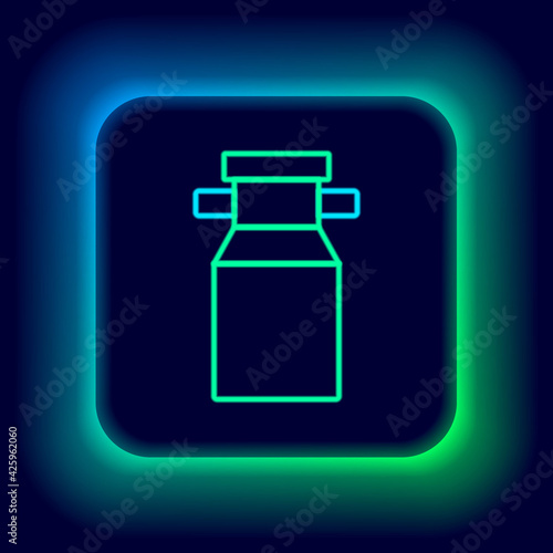 Glowing neon line Can container for milk icon isolated on black background. Colorful outline concept. Vector