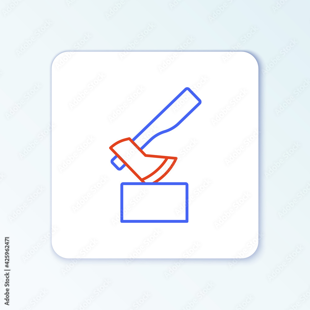 Line Wooden axe icon isolated on white background. Lumberjack axe. Colorful outline concept. Vector Line Wooden axe icon isolated on white background. Lumberjack axe. Colorful outline concept. Vector