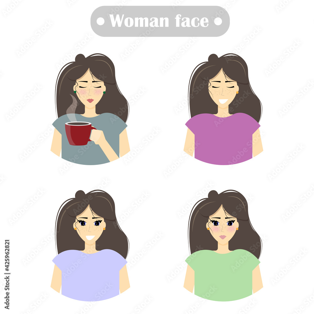 flat illustration, people, girl faces, woman flat illustration, people, girl faces, woman