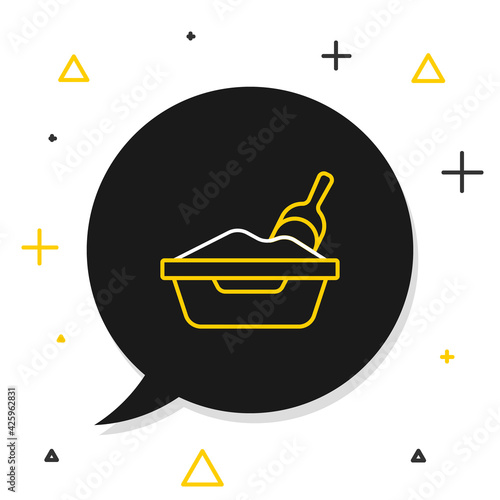 Line Cat litter tray with shovel icon isolated on white background. Sandbox cat with shovel. Colorful outline concept. Vector