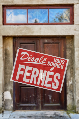 sorry we are closed lettering in french. Famous museum closed for visitors due to coronavirus outbreak
