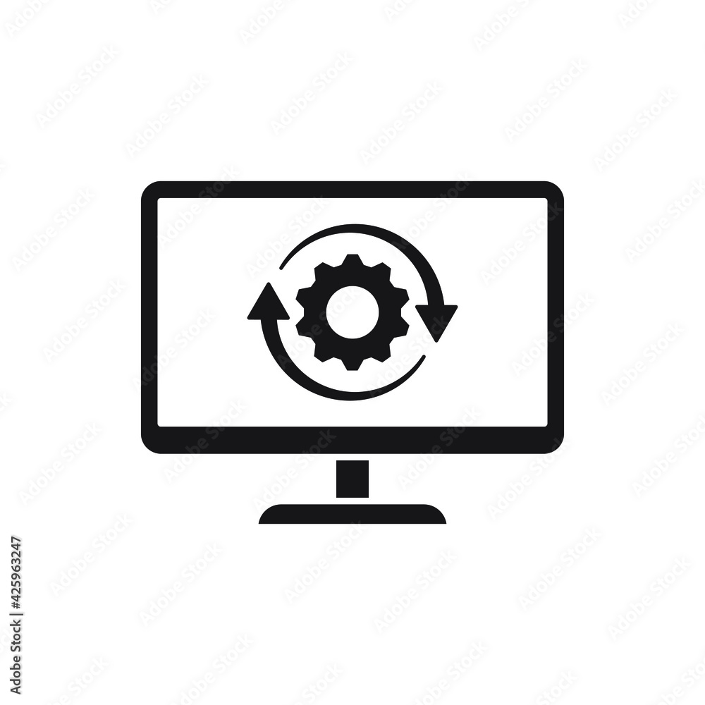 Progress setting on computer. System update icon concept isolated on white background. Vector illustration Progress setting on computer. System update icon concept isolated on white background. Vector illustration