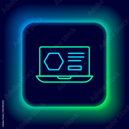 Glowing neon line Honey online service or platform icon isolated on black background. Countryside organic product. Online shop. Colorful outline concept. Vector