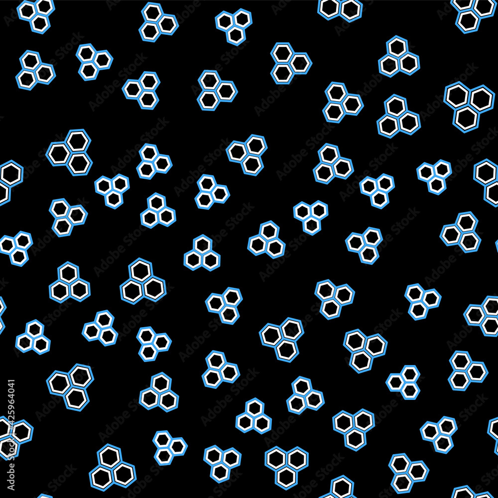 Line Honeycomb icon isolated seamless pattern on black background. Honey cells symbol. Sweet natural food. Vector Line Honeycomb icon isolated seamless pattern on black background. Honey cells symbol. Sweet natural food. Vector