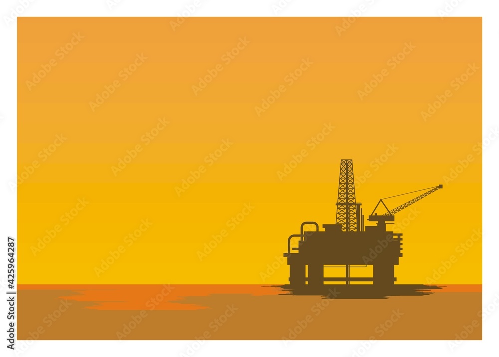 Off shore oil rig. Simple silhouette illustration.