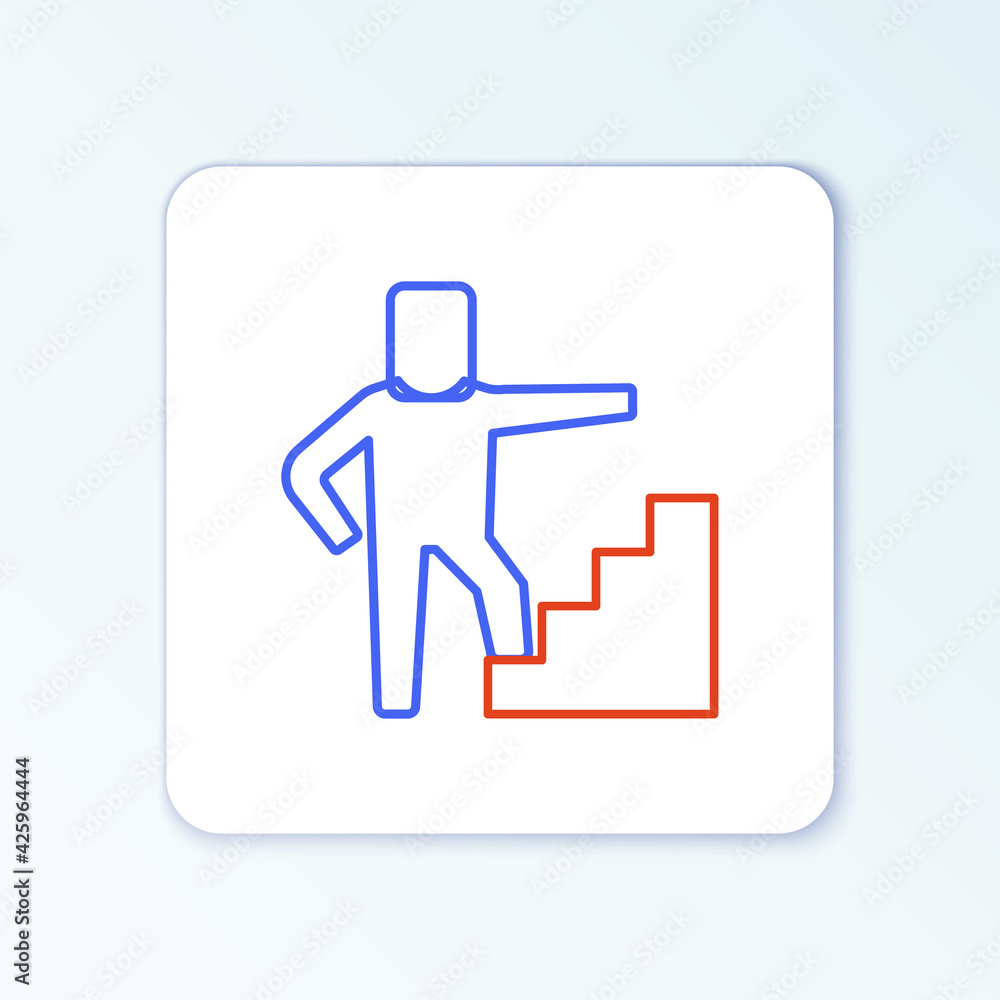 Line Stair with finish flag icon isolated on white background. Career growth business concept. Concept of business development. Colorful outline concept. Vector Line Stair with finish flag icon isolated on white background. Career growth business concept. Concept of business development. Colorful outline concept. Vector