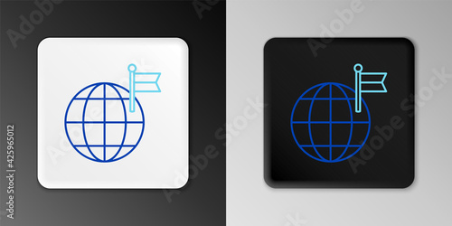 Line Planet with flag icon isolated on grey background. Victory, winning and conquer adversity concept. Colorful outline concept. Vector