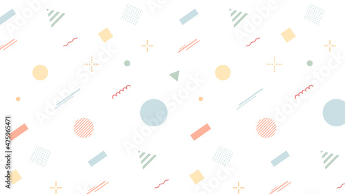 幾何学模様のカラフルな背景　パターン　ポップ　図形　丸　四角　三角　フラット　かわいい