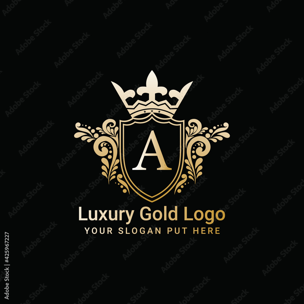 Crown logo vector, Luxury gold logo, Letter A icon Crown logo vector, Luxury gold logo, Letter A icon