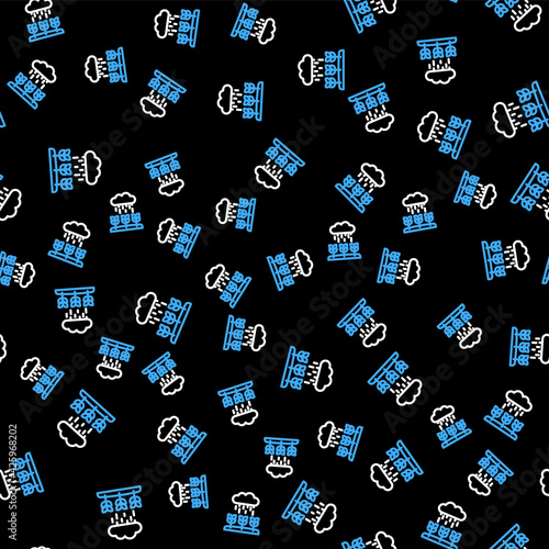 Line Plant sprouts grow in the rain icon isolated seamless pattern on black background. Seedling concept. Vector