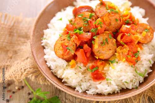 Cuadro en lienzo creole dish- rougail saucisse and rice