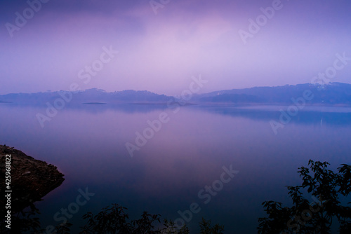 Fog settles at Twilight on Umiam Lake  Meghalaya.