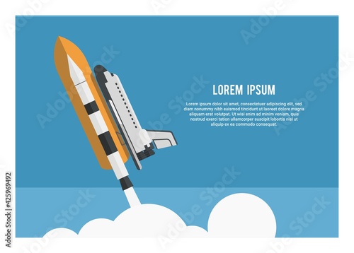 Space shuttle launching into the space. Side view.
