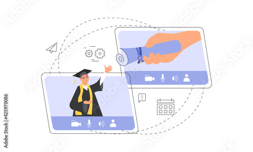 Happy graduate man gets graduation academic diploma