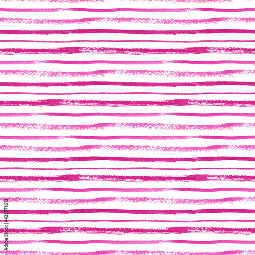 Pink stripped seamless pattern on white background. Hand painted watercolor illustration. Background with lines. Wrapping paper, scrapbook page, wallpaper, fabric, textile designs.