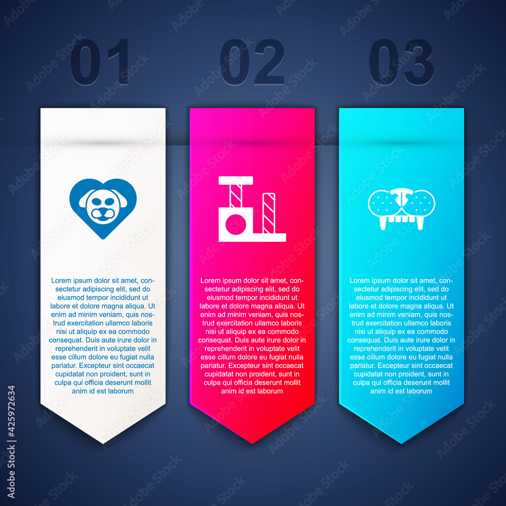 Set Heart with dog, Cat scratching post and tooth. Business infographic template. Vector Set Heart with dog, Cat scratching post and tooth. Business infographic template. Vector
