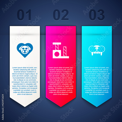 Set Heart with dog, Cat scratching post and tooth. Business infographic template. Vector