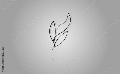 Leaves One Line Drawing. Continuous Line of Simple Flower Illustration. 