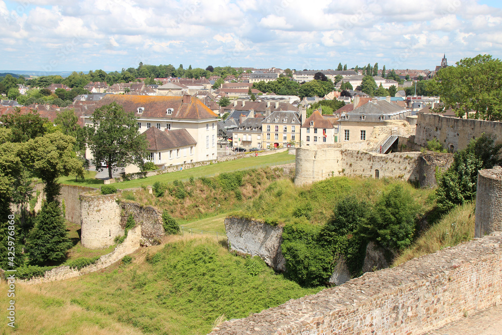 ramparts and city of falaise in normandy (france) 