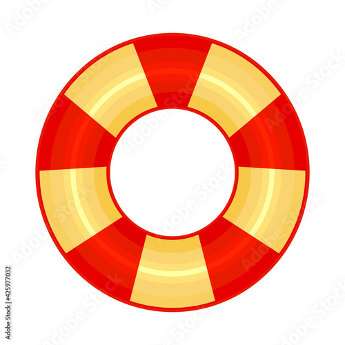 Rubber or inflatable ring isolated on white background. Colorful swim wheel icon. Inflatable float buoy. Bright yellow and red swimming circle. Vacation or holiday symbol. Stock vector illustration