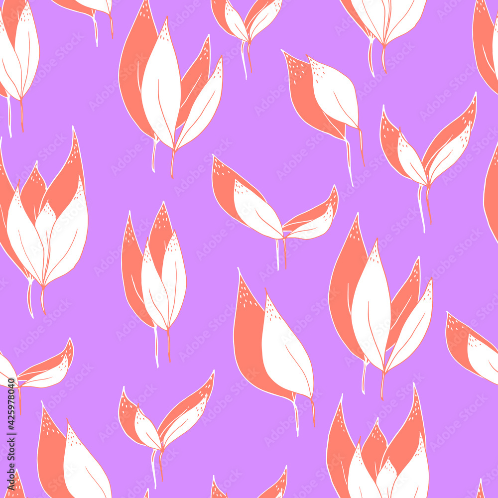 vector seamless pattern orange leaves with shadow on a orange background. For textiles, fabrics, paper, wallpaper, nursery, stationery and backgrounds