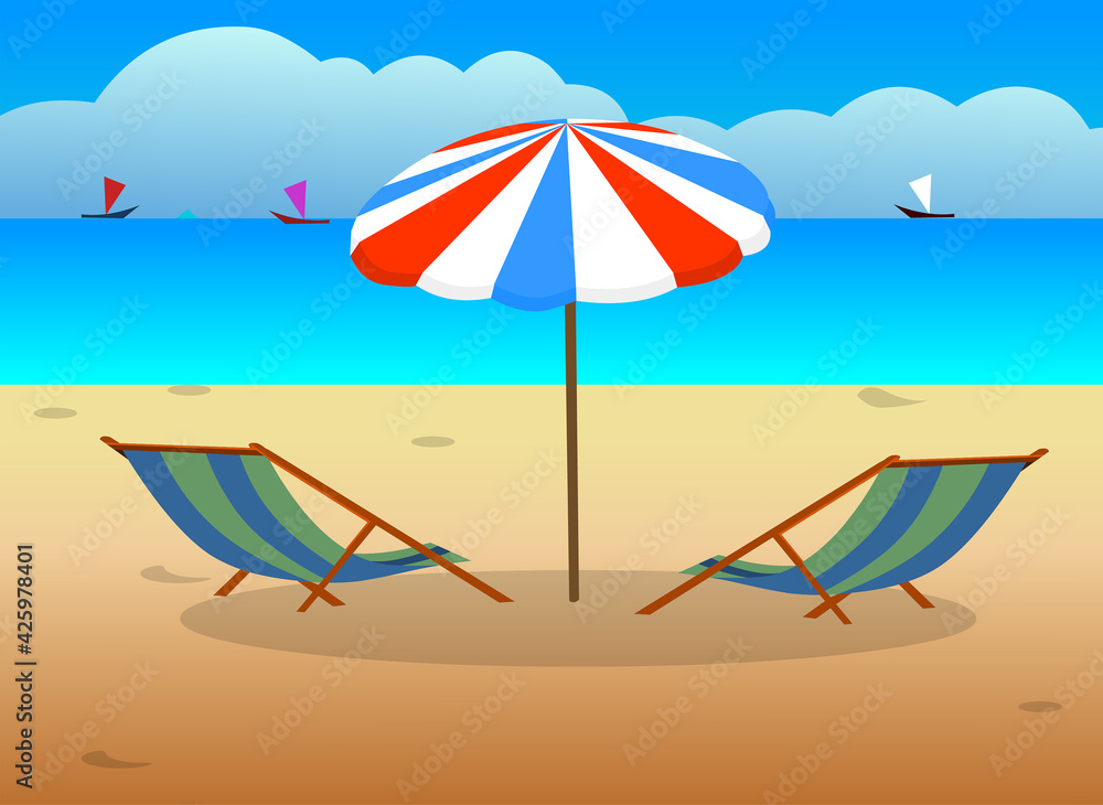 Beach chair and umbrella Summer holiday background