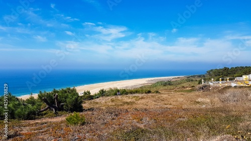 Beautiful landscape. Top view to amazing Atlantic Ocean shore. Wonderful view with azure clear water