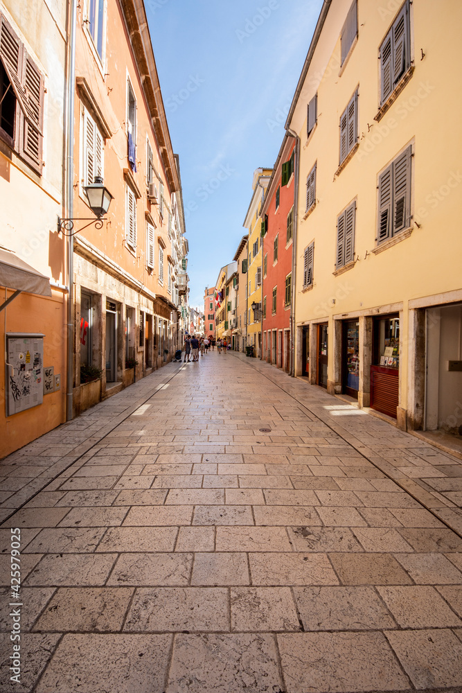 Narrow shopping street in the historic heart of Rovinj