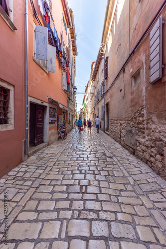 Rovinj  Croatia - August 17 2019  Cobblestone street in the historic heart of Rovinj