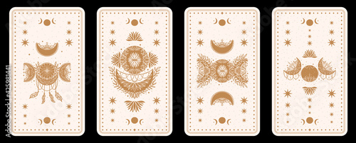 Mystical tarot desk card.Occult esoteric vintage tarot card.Witch fortune telling template theme.
