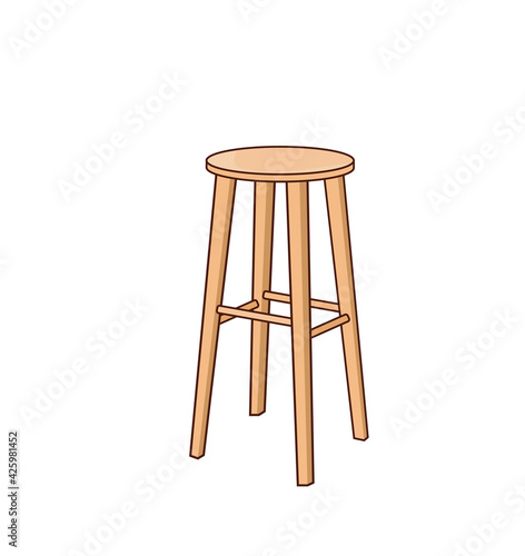 Wooden stool with long legs. An interior item. Design element, layout, print, isolated illustration