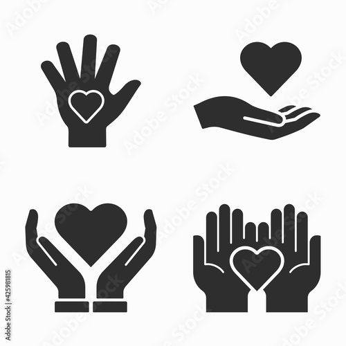 Charity icons set on white background.