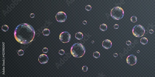 Collection of realistic soap bubbles.Bubbles are located on a transparent background. Vector flying soap bubbles. Bubble PNG. Water glass bubble realistic png 