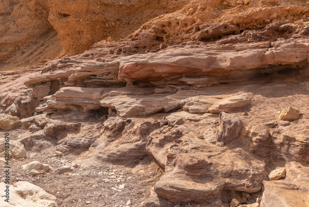 Red Canyon in southern Israel. Close up of natural rock formations.
