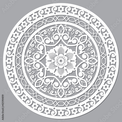 Moroccan openwork mandala vector design inspired by the boho arabic carved wood wall art patterns from Marrakesh in Morocco
