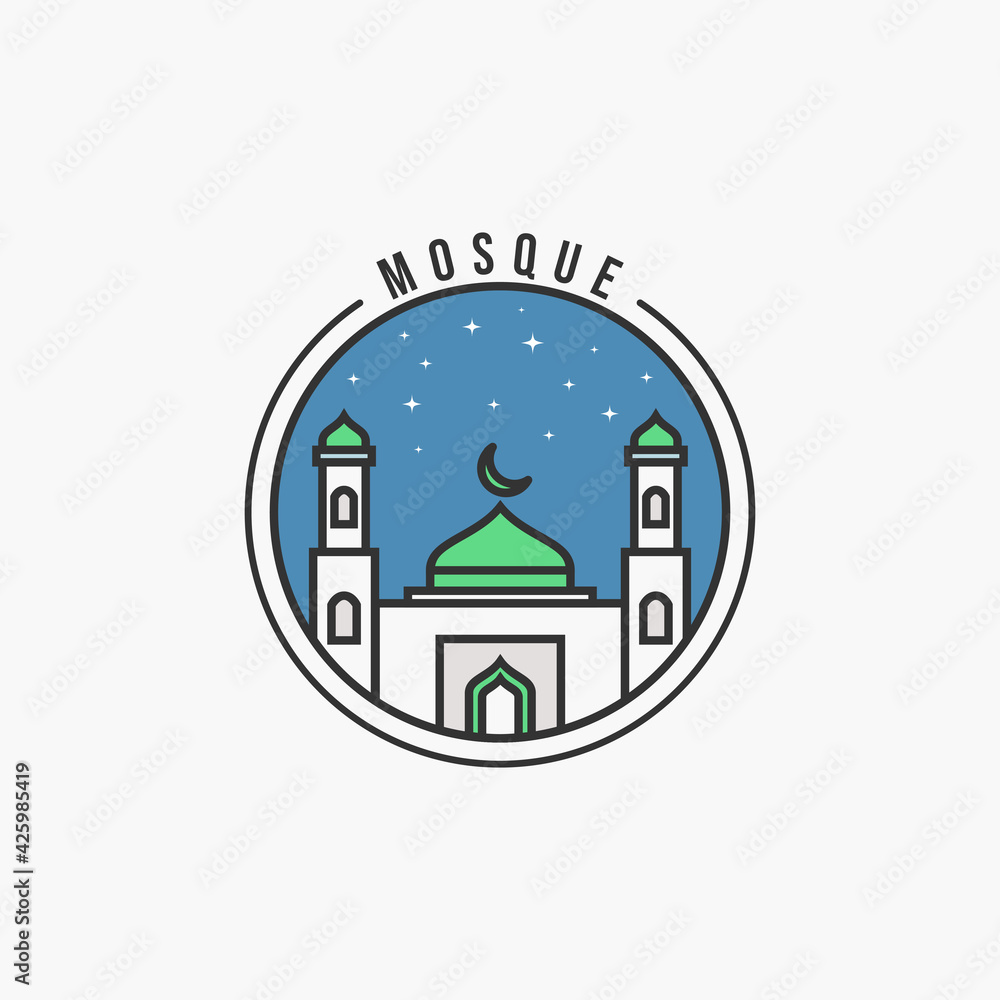 Mosque colorful logo vector emblem illustration design