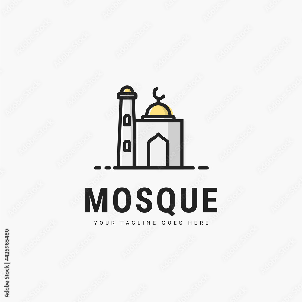 Line art mosque colorful minimalist logo vector illustration design