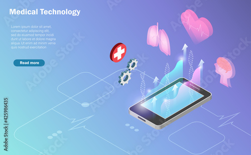 Smartphone with virtual screen of medical records from online clouds computing data center. Idea for research and development innovation technology in medical and healthcare concept.
