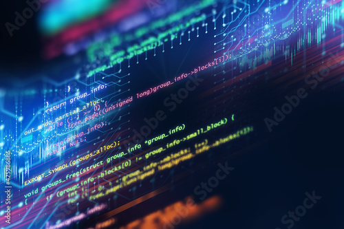 Programming code abstract technology background of software developer and Computer script 3d illustration