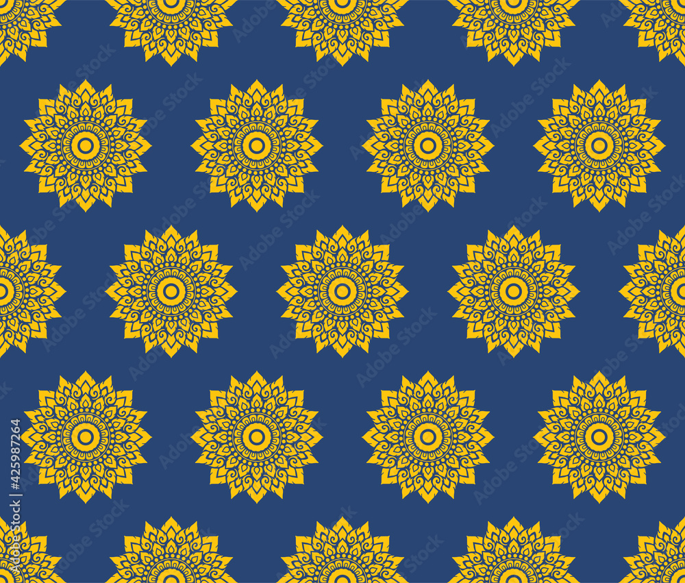 Thai Circle Flower Vector Seamless Pattern Thai Circle Flower Vector Seamless Pattern
