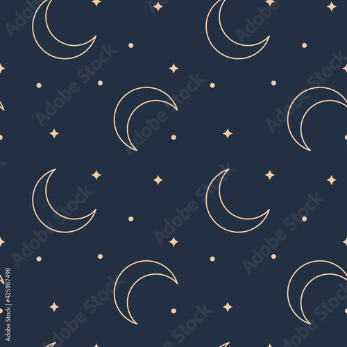Stars and moon seamless pattern. Vector illustration.