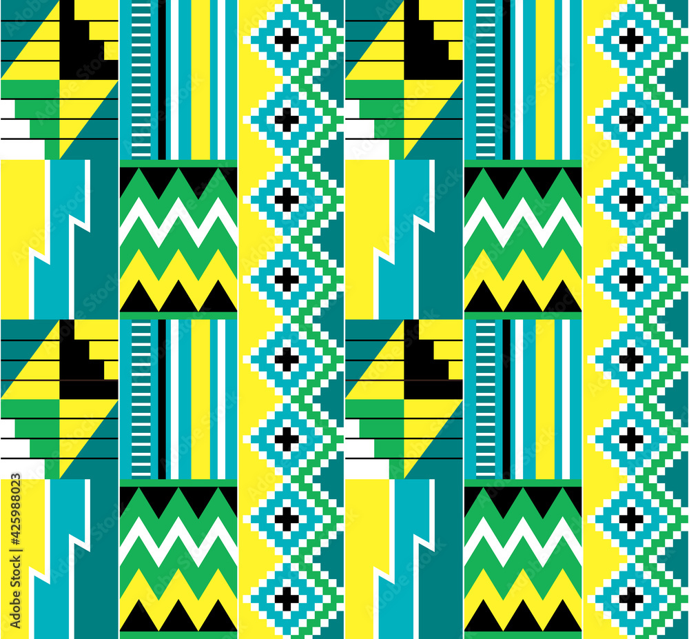 Ghana African Tribal Kente Cloth Style Vector Seamless Textile